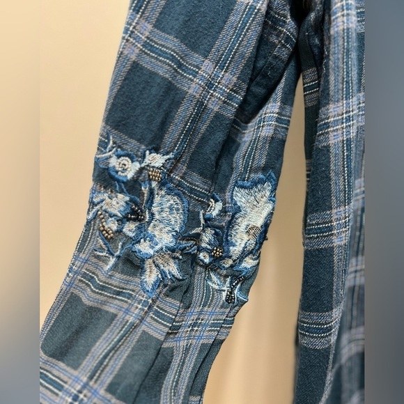 Soft surroundings plaid floral mix blouse tunic Large - Picture 3 of 7